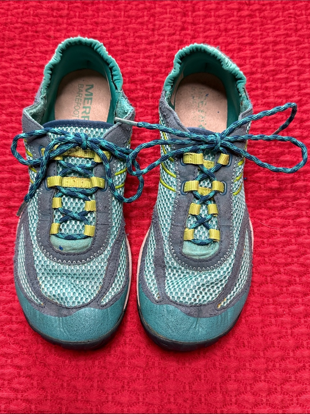 Merrell Teal, Gray & Yellow Mesh Trail Sneakers